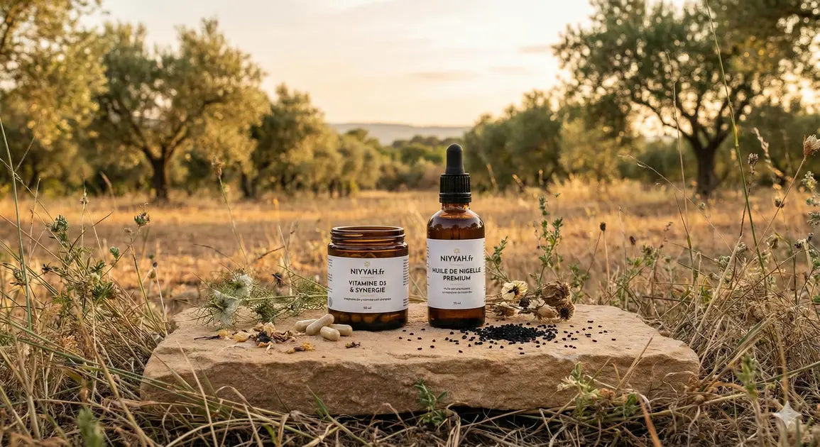 Mise en scène naturelle au soleil couchant des produits NIYYAH Image