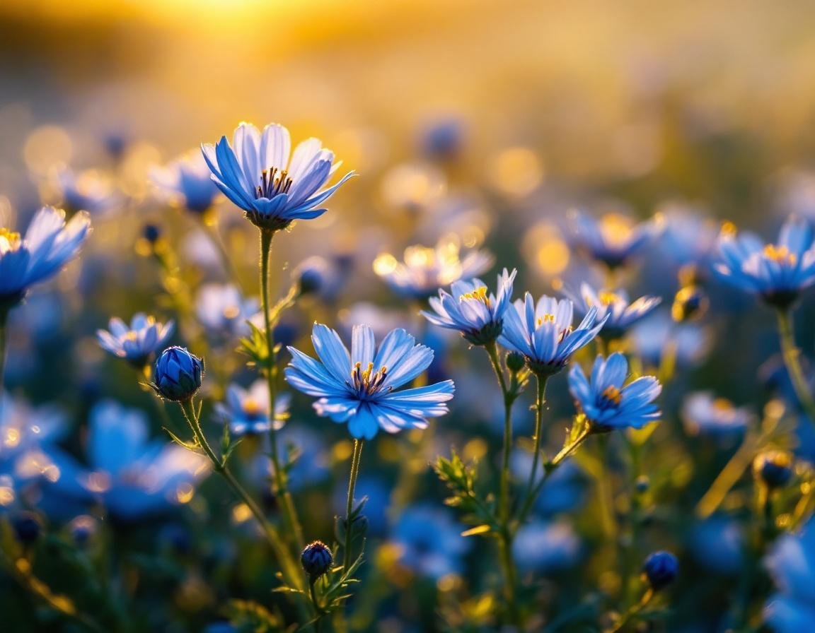 Un univers végétal où les graines de nigelle, symbole de complément alimentaire zinc, s’épanouissent en étoiles bleues dans la brume dorée des hauts plateaux éthiopiens au petit matin. Image