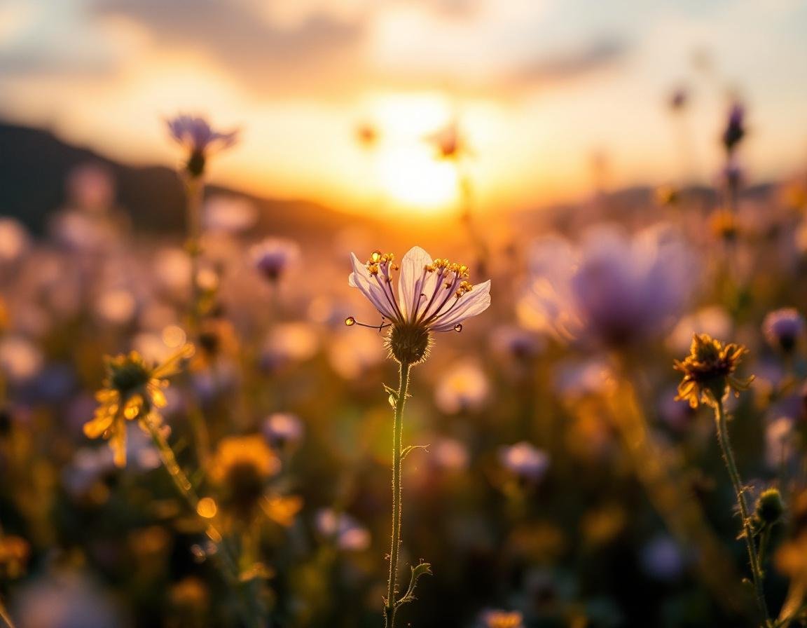 Champ de nigelle en floraison sur les hauts plateaux d’Éthiopie, où l’huile végétale de nigelle scintille en fines gouttes dorées sur les fleurs étoilées, baignant l’atmosphère d’une lumière chaleureuse et authentique.
