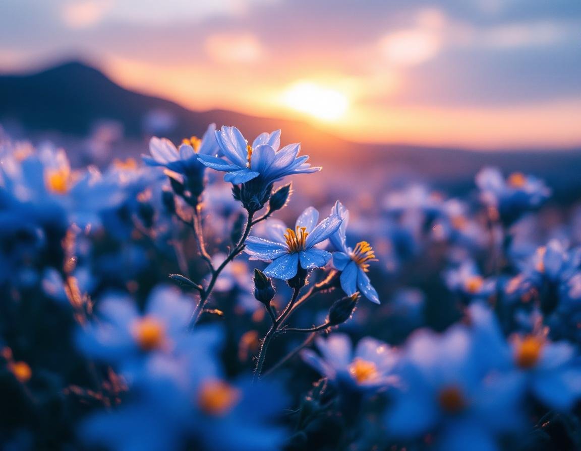 Une mer de fleurs bleues de nigelle aux hauts plateaux d’Éthiopie baignée de lumière dorée, graines et pétales délicats suggèrent un élixir naturel pour renforcer son système immunitaire. Image