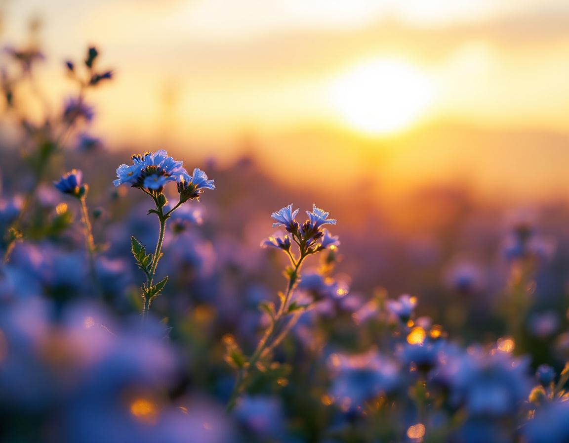 Un champ de nigelle en haute terre éthiopienne souligne la richesse des compléments alimentaires, avec ses fleurs bleues délicates baignées de lumière dorée et perles de rosée pure Image