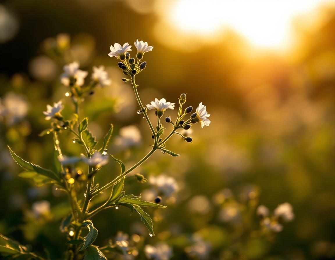 Un jardin éthiopien baigné de lumière, où les corolles bleu profond de nigelle s’épanouissent en offrant leur essence précieuse, célébrant l’huile de nigelle. Image