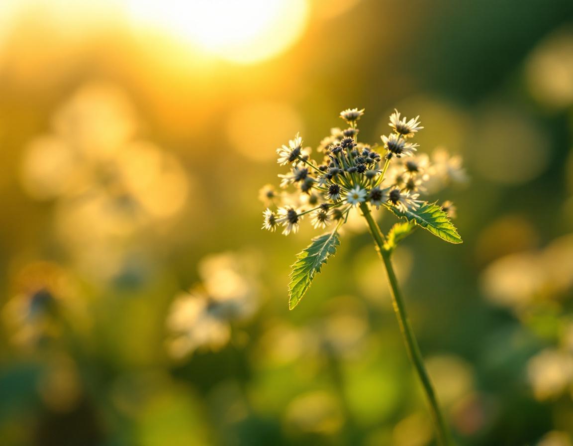 Au cœur d'un paysage éthiopien, les graines de nigelle captent la lumière dorée, symbolisant la force et l’éclat du vitamin d3, dans un écrin végétal délicat et lumineux. Image