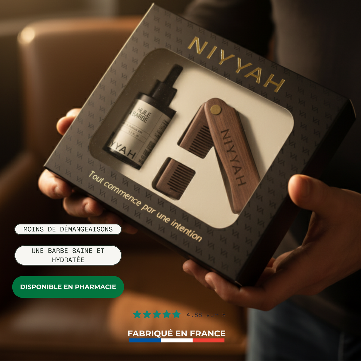 Coffret Soin barbe : Huile à barbe + peigne en bois