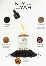 Composition de l'huile à barbe Niyyah - Huile de nigelle chanvre lin macadamia et M'balaka