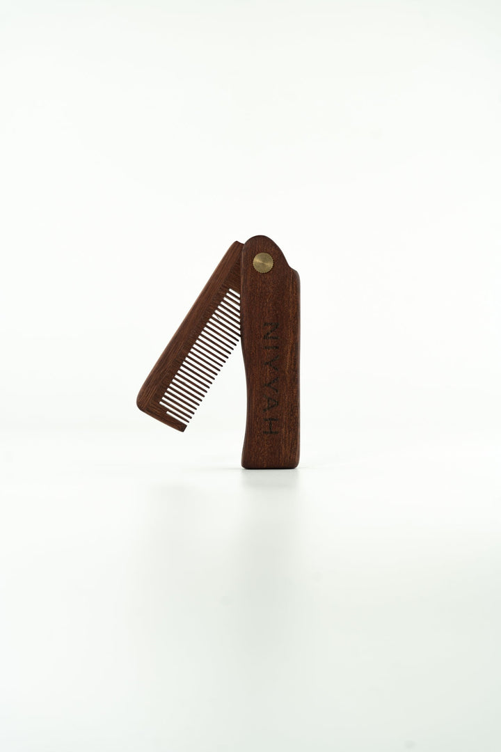 Peigne à barbe pliable NIYYAH en bois foncé – accessoire de coiffage anti statique - NIYYAH